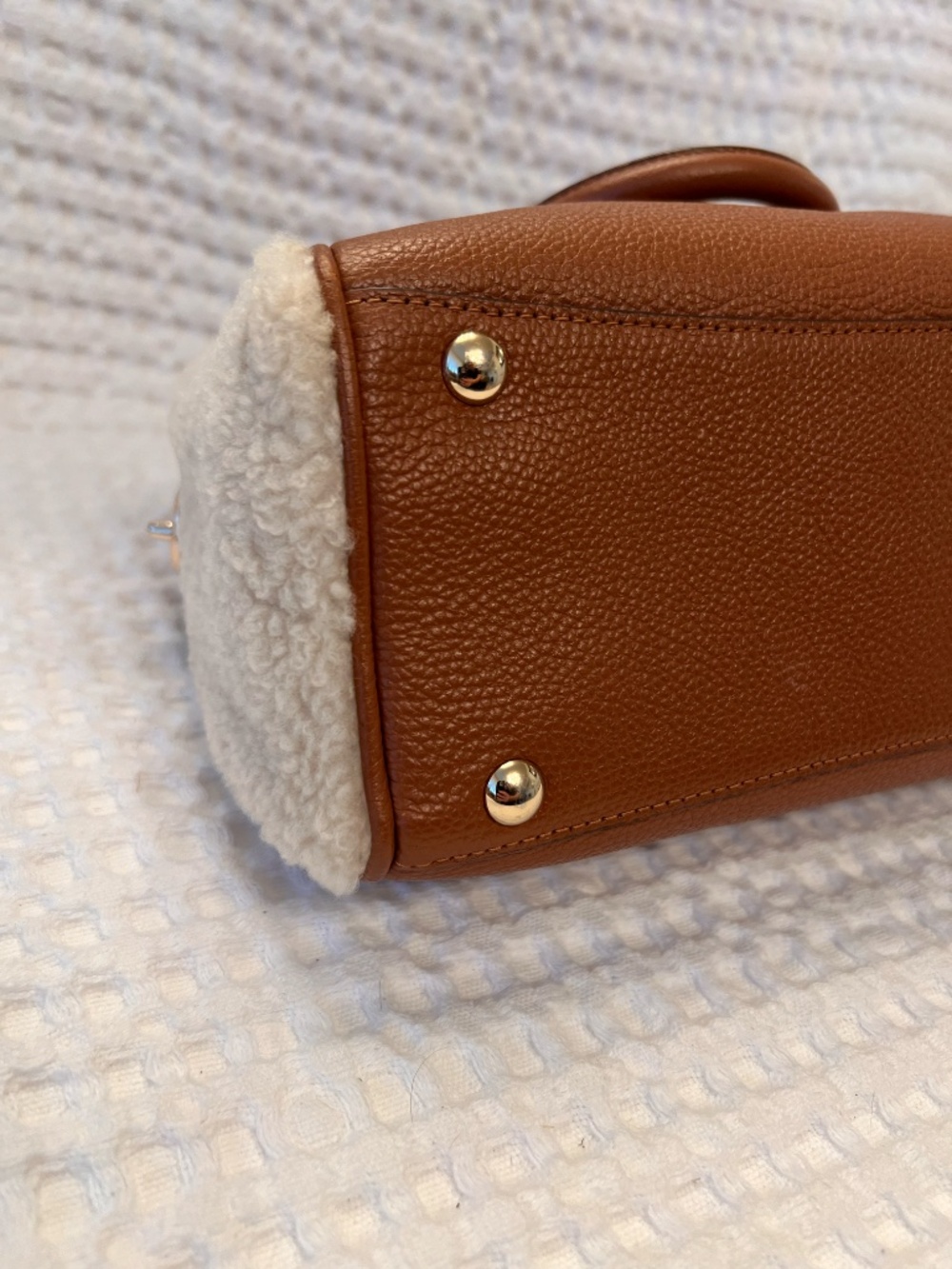 Coach Mini Bennett Satchel Brown Leather Cream Shearling Panels Hang Tag EUC - Picture 9 of 13
